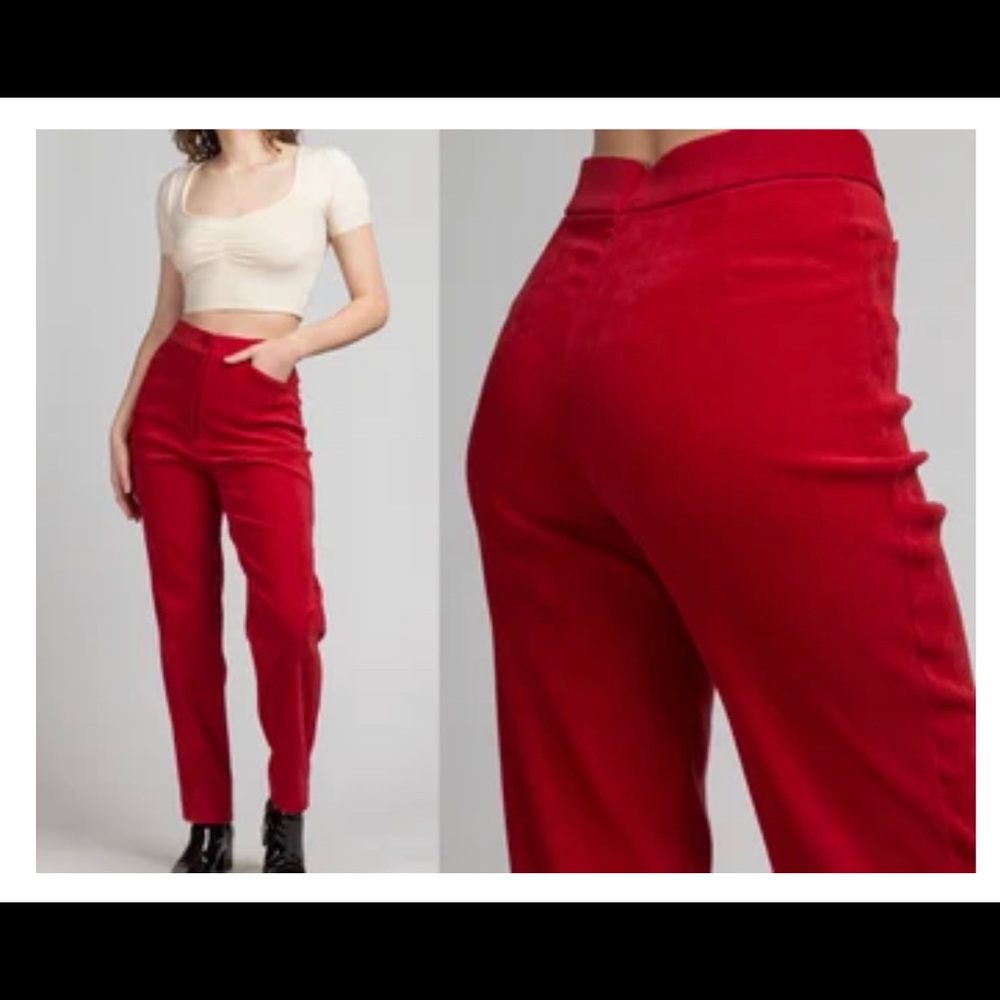 Vintage High-Waisted Red Suede Pants